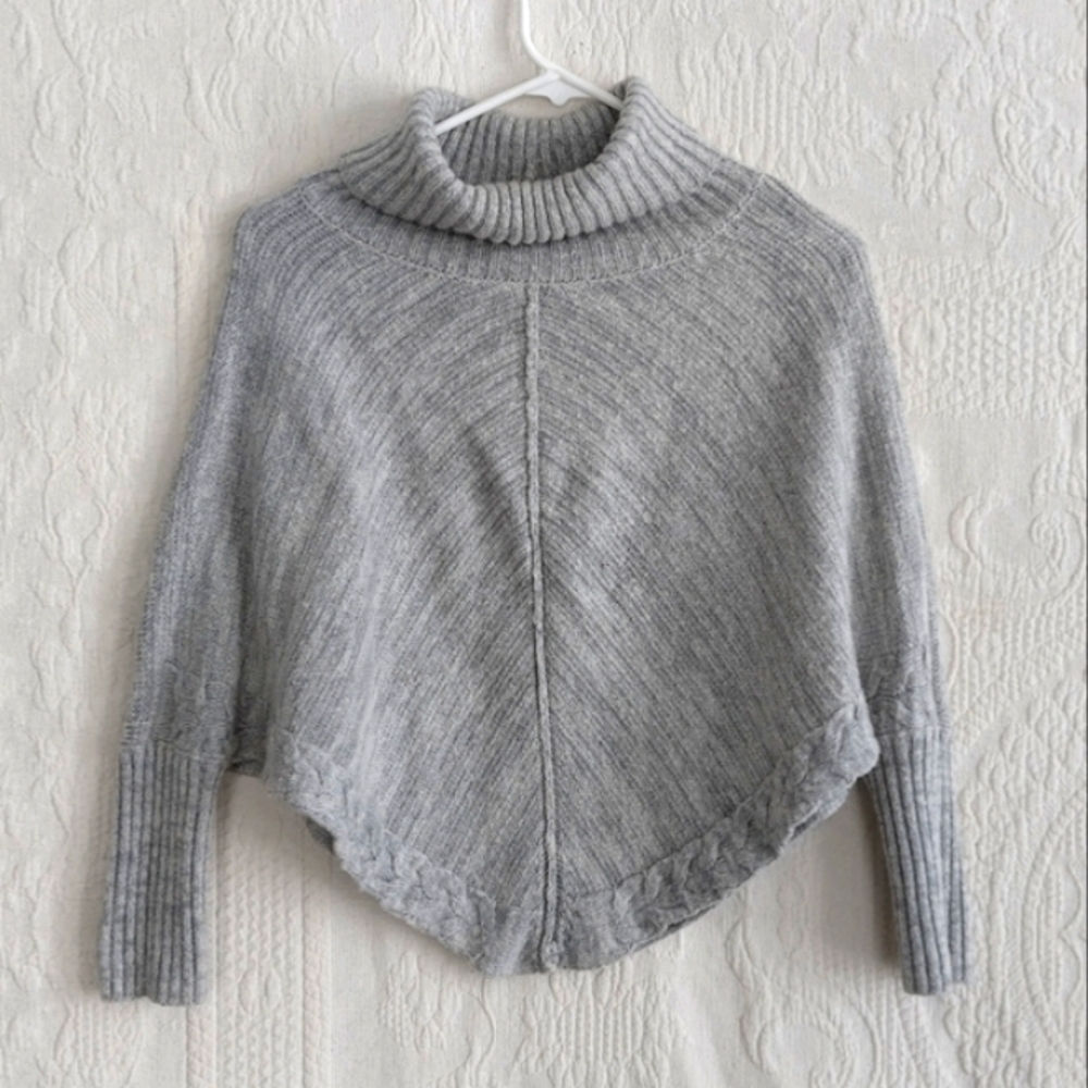 Cherokee Light Gray Cowl Turtleneck Sweater Poncho